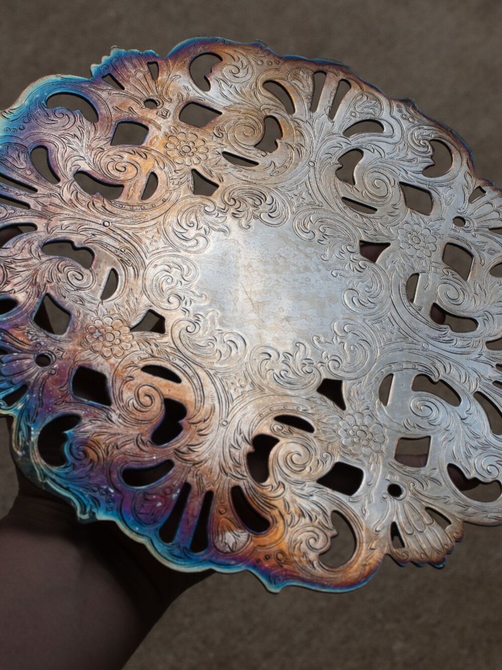 Vintage 9.5" Leonard Silverplate Engraved Footed Trivet Floral Design Beautiful!